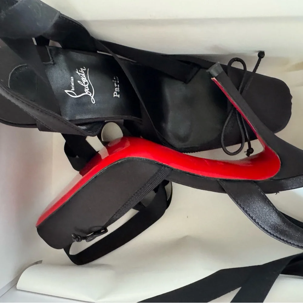 Christian Louboutin Strappy Black Heels with Red Soles - Picture 1 of 3